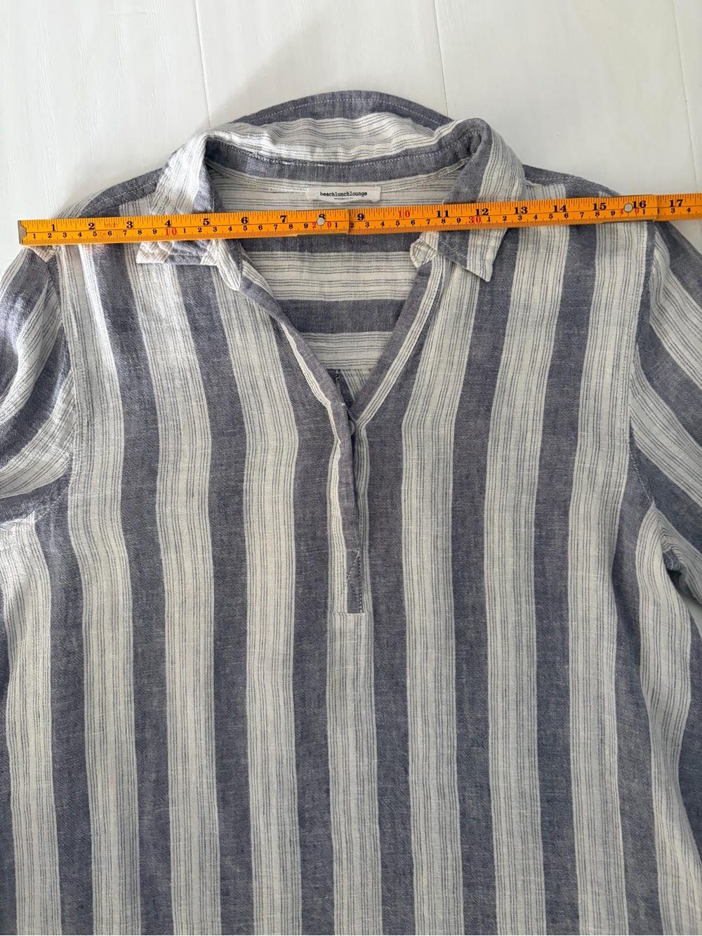 Linen Cotton Tunic Blouse Top Striped White Grey Breathable by BeachLunchLounge - Picture 15 of 17